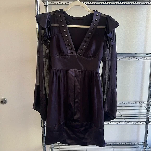 chinese dress ladies Purple Satin Long Sleeve Stella Mini Dress